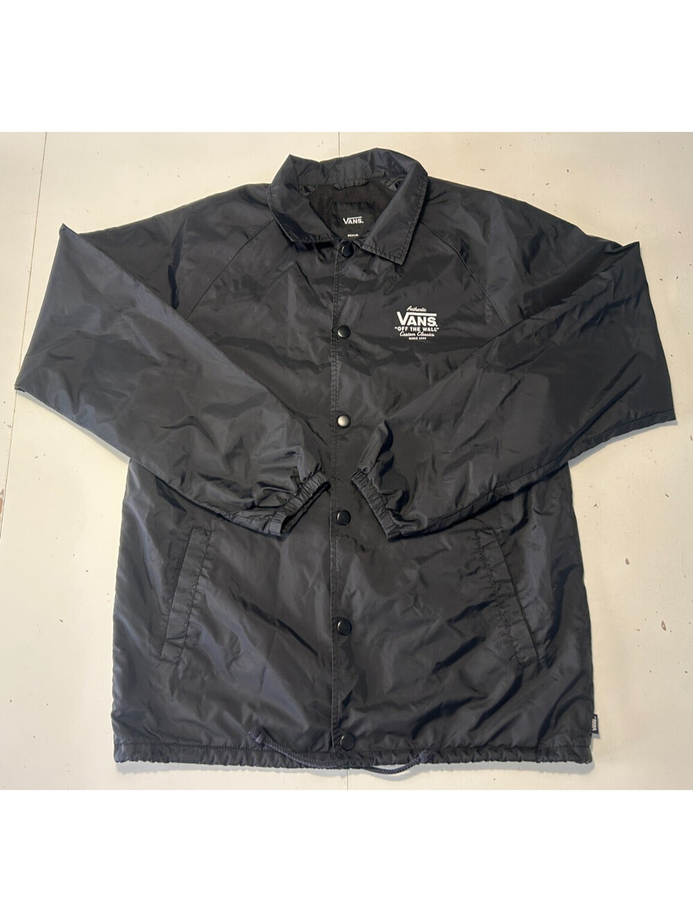 Vans Men's Black Windbreaker Jacket Medium Custom Classics Logo